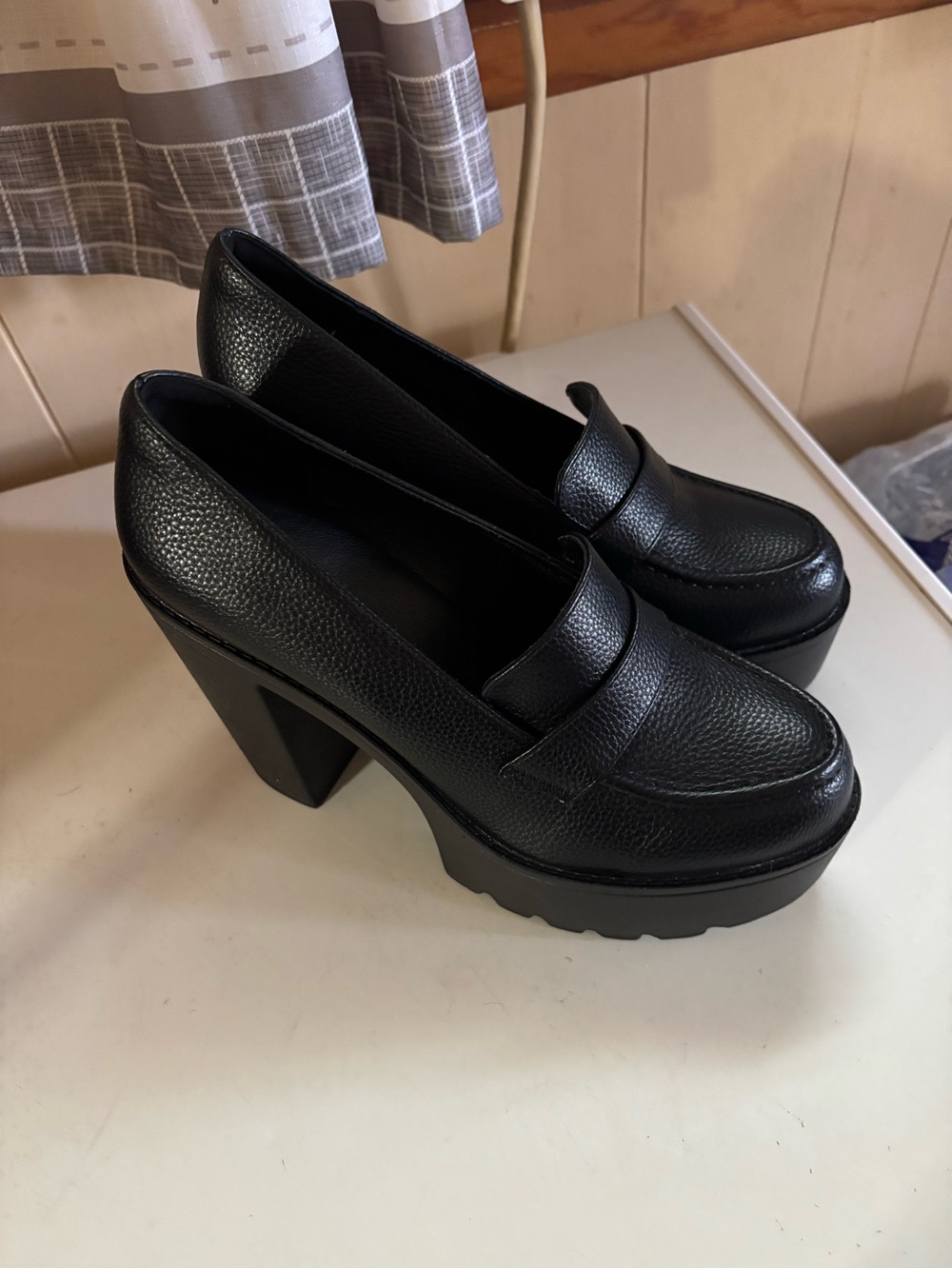 Black Platform Loafer Heels - Women